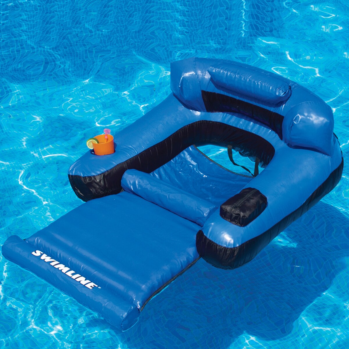 55" Inflatable Blue and Black Ultimate Floating Swimming Pool Chair Lounger