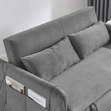 55" Modern Velvet Convertible Sofa Bed with 2 Removable Arm Pockets and 2 Pillows