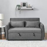 55" Modern Velvet Convertible Sofa Bed with 2 Removable Arm Pockets and 2 Pillows