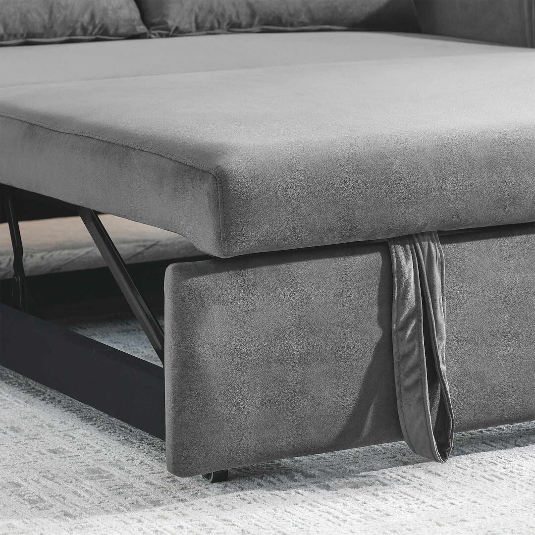 55" Modern Velvet Convertible Sofa Bed with 2 Removable Arm Pockets and 2 Pillows