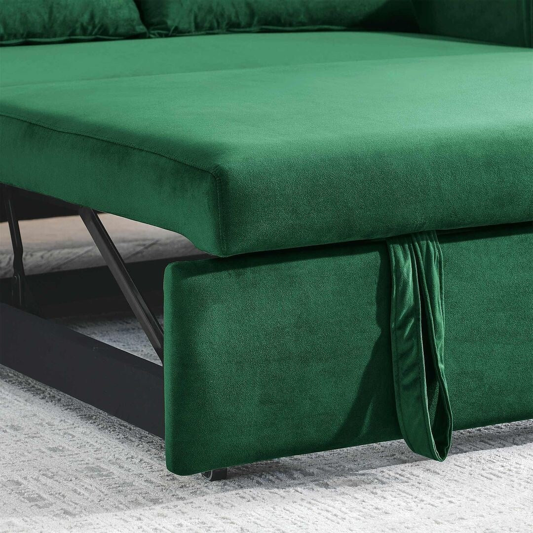 55" Modern Velvet Convertible Sofa Bed with 2 Removable Arm Pockets and 2 Pillows