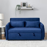 55" Modern Velvet Convertible Sofa Bed with 2 Removable Arm Pockets and 2 Pillows