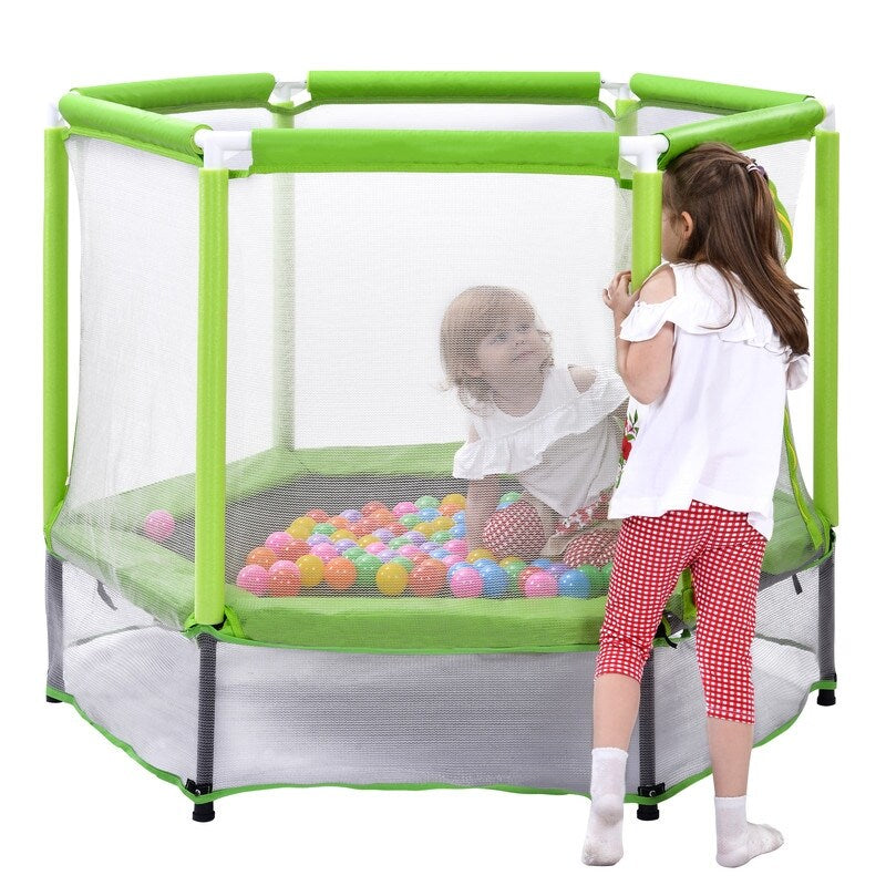 55" Safety Enclosure Net and Balls, Indoor Outdoor Trampoline for Kids
