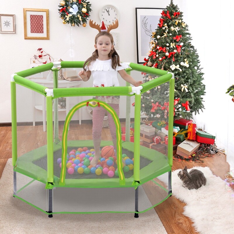55" Safety Enclosure Net and Balls, Indoor Outdoor Trampoline for Kids