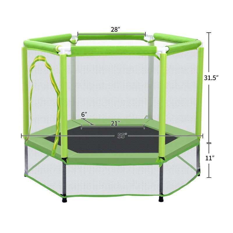 55" Safety Enclosure Net and Balls, Indoor Outdoor Trampoline for Kids