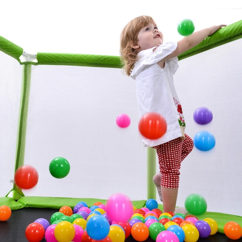 55" Safety Enclosure Net and Balls, Indoor Outdoor Trampoline for Kids