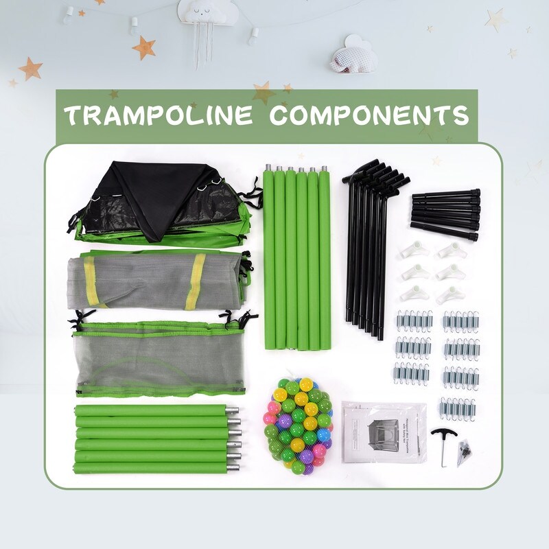 55" Safety Enclosure Net and Balls, Indoor Outdoor Trampoline for Kids