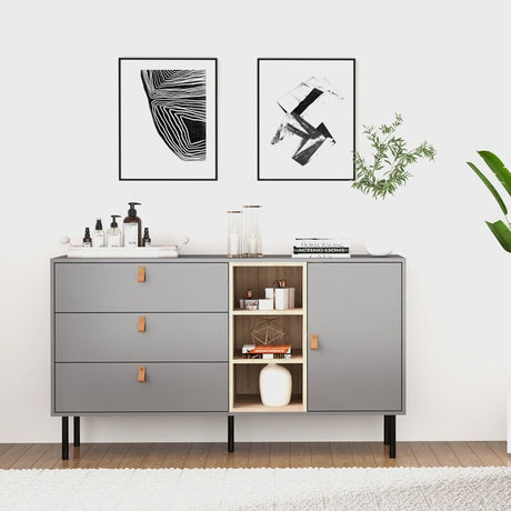 55"W Storage Cabinets,Gray side Cabinet with Drawers and doors,Accent Cabinet for Living Room