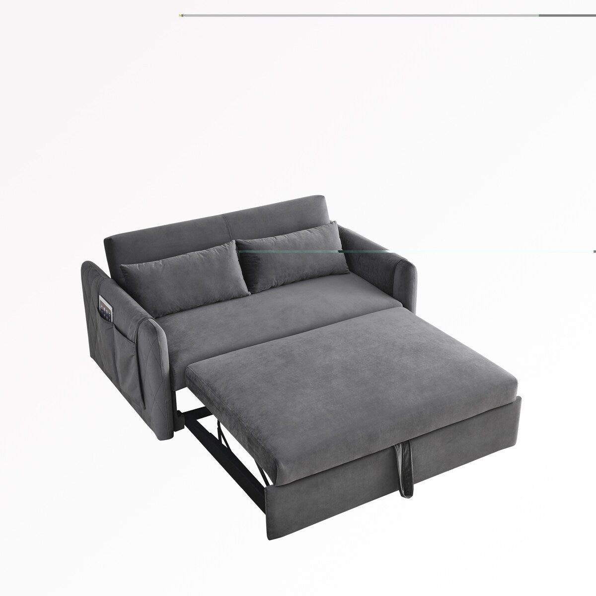 55"W Velvet Loveseat Sofa Bed with Pockets, Adjustable Backrest
