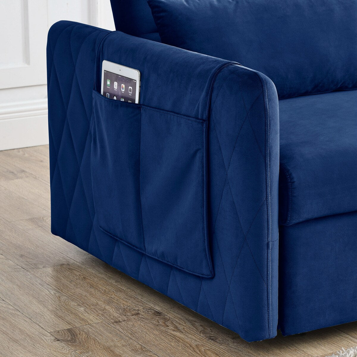 55"W Velvet Loveseat Sofa Bed with Pockets, Adjustable Backrest