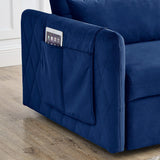 55"W Velvet Loveseat Sofa Bed with Pockets, Adjustable Backrest