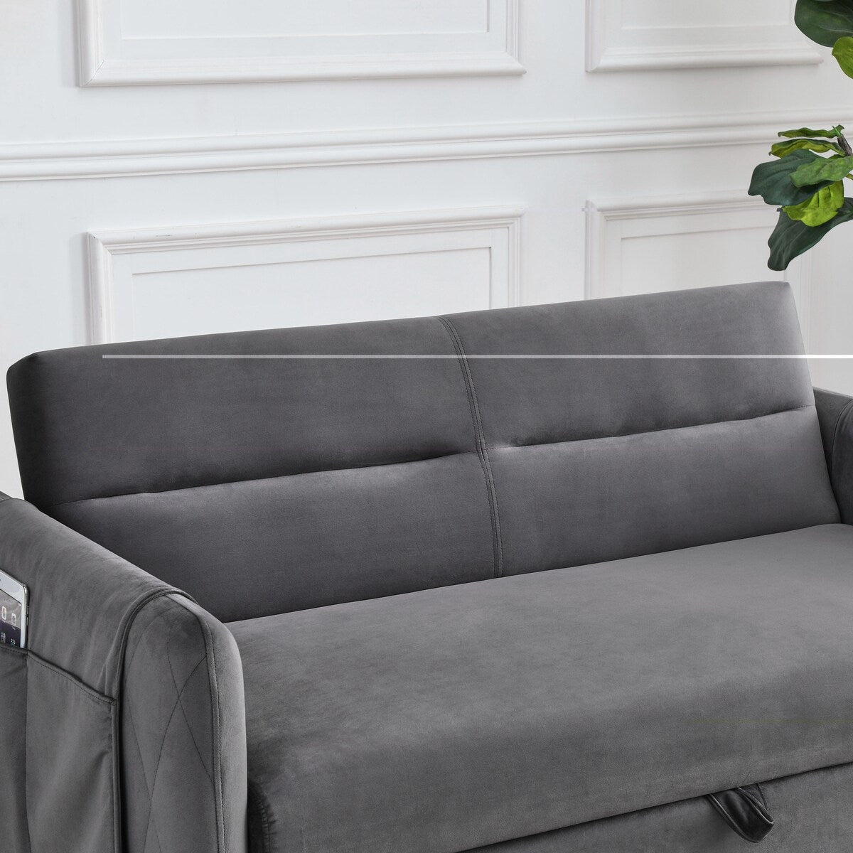 55"W Velvet Loveseat Sofa Bed with Pockets, Adjustable Backrest