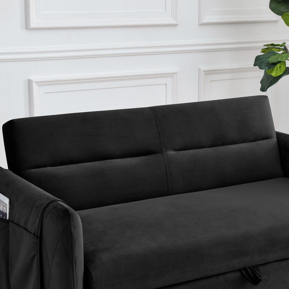 55"W Velvet Loveseat Sofa Bed with Pockets, Adjustable Backrest