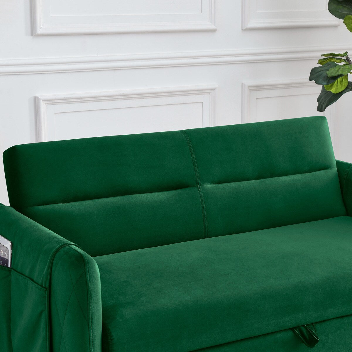 55"W Velvet Loveseat Sofa Bed with Pockets, Adjustable Backrest