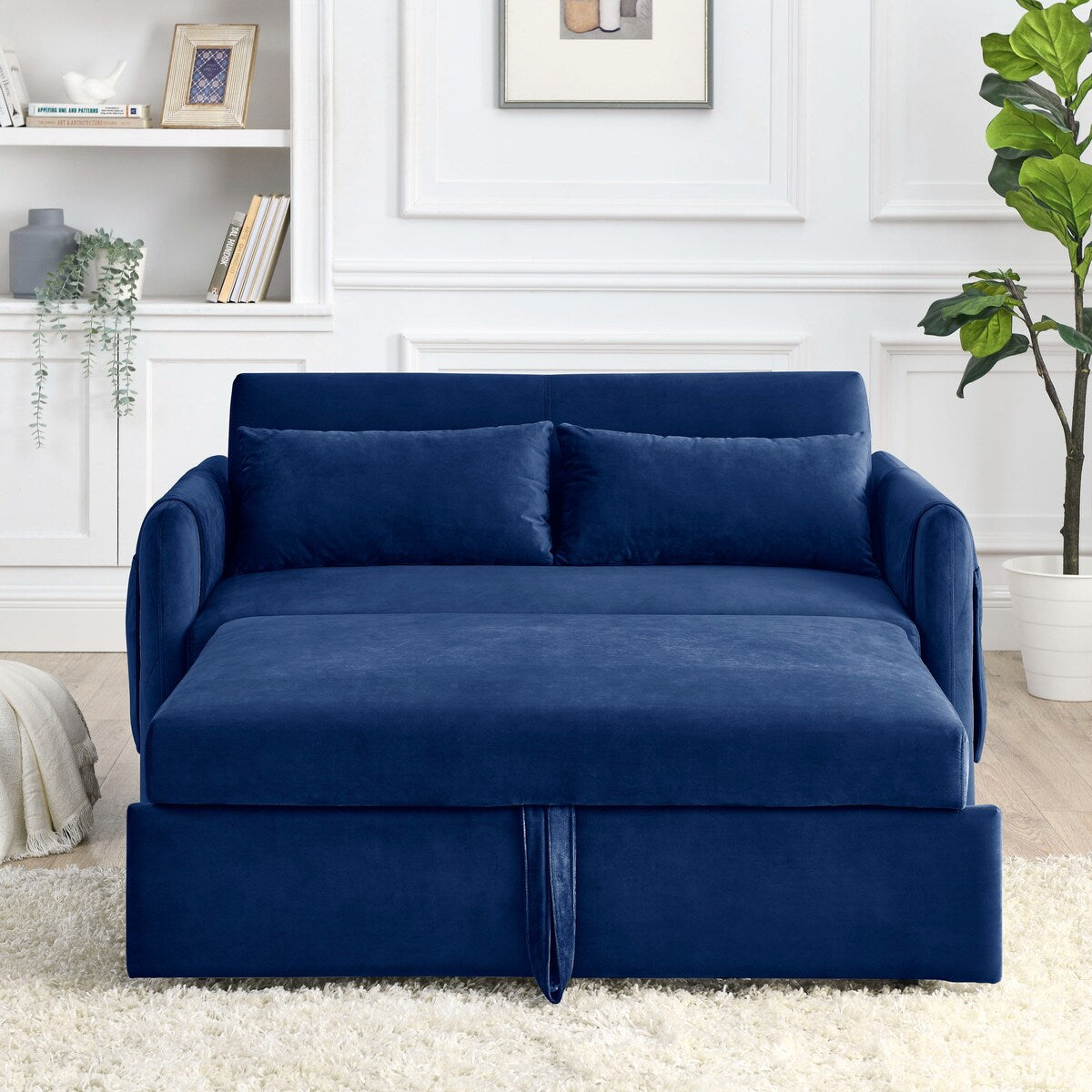 55"W Velvet Loveseat Sofa Bed with Pockets, Adjustable Backrest