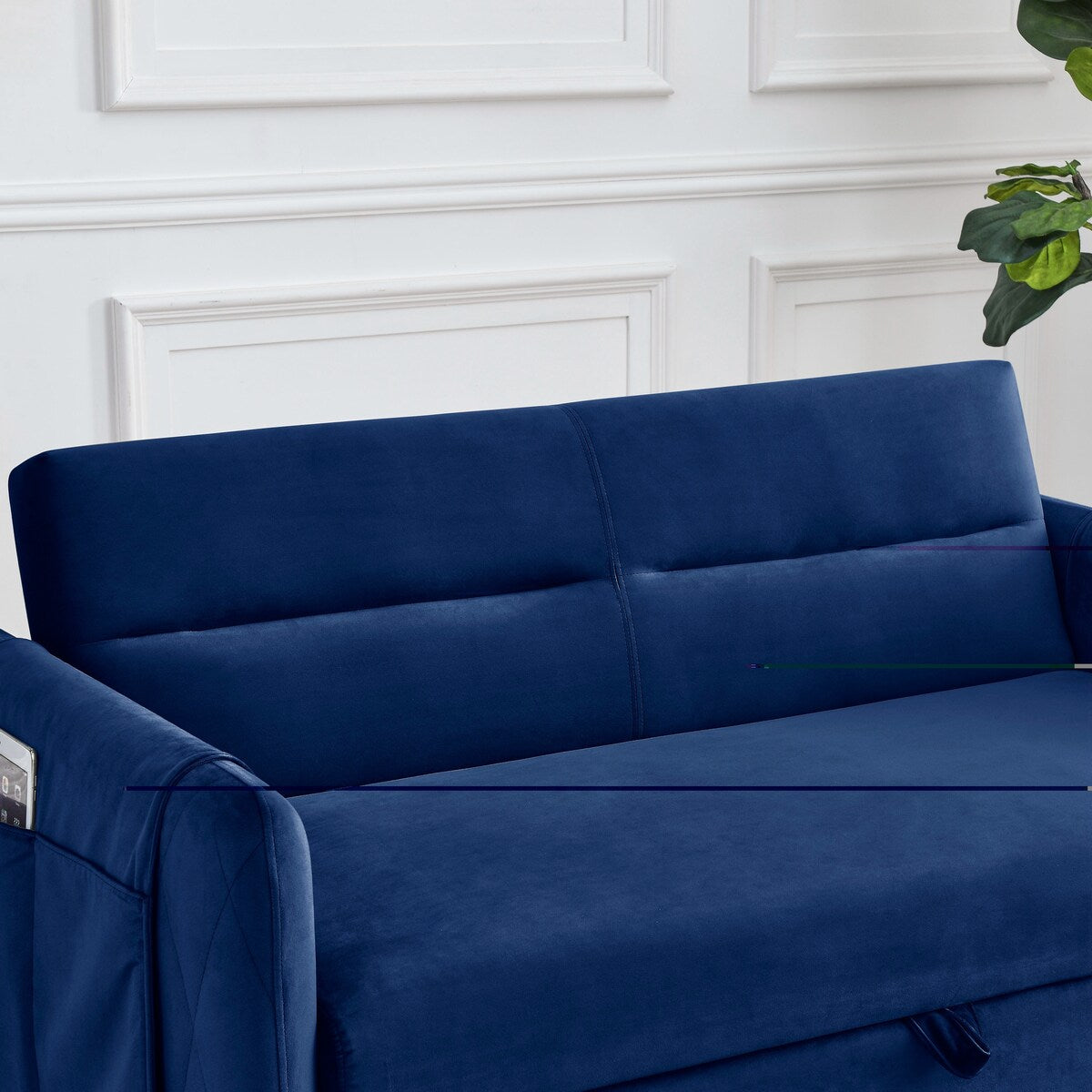 55"W Velvet Loveseat Sofa Bed with Pockets, Adjustable Backrest
