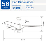 56 in. Matte White Indoor Ceiling Fan with Integrated LED Light Kit and Remote Control - 56 INCHES
