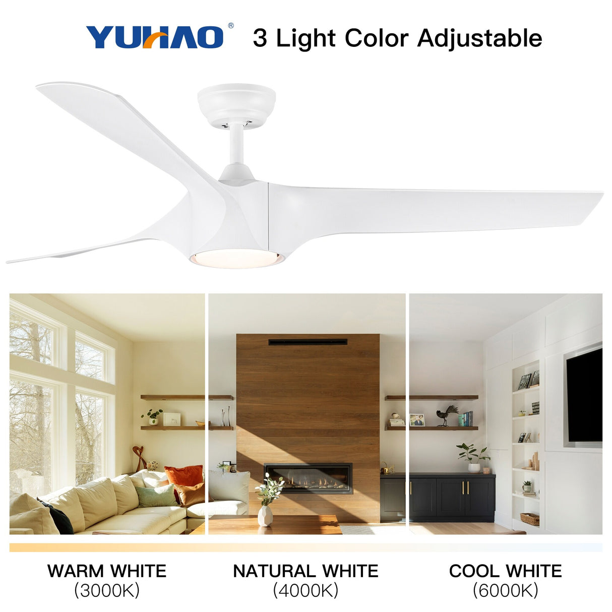 56 in. Matte White Indoor Ceiling Fan with Integrated LED Light Kit and Remote Control - 56 INCHES