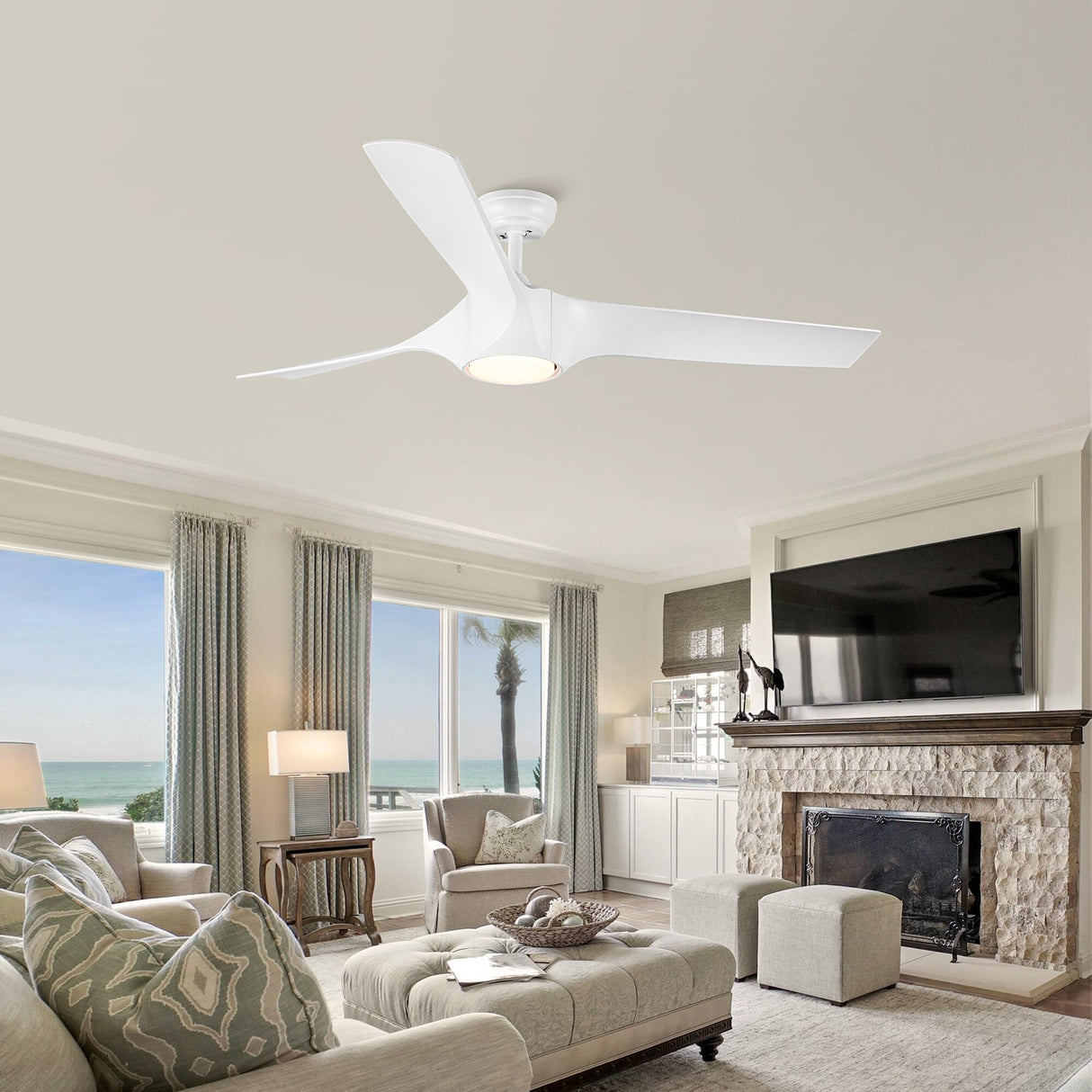 56 in. Matte White Indoor Ceiling Fan with Integrated LED Light Kit and Remote Control - 56 INCHES