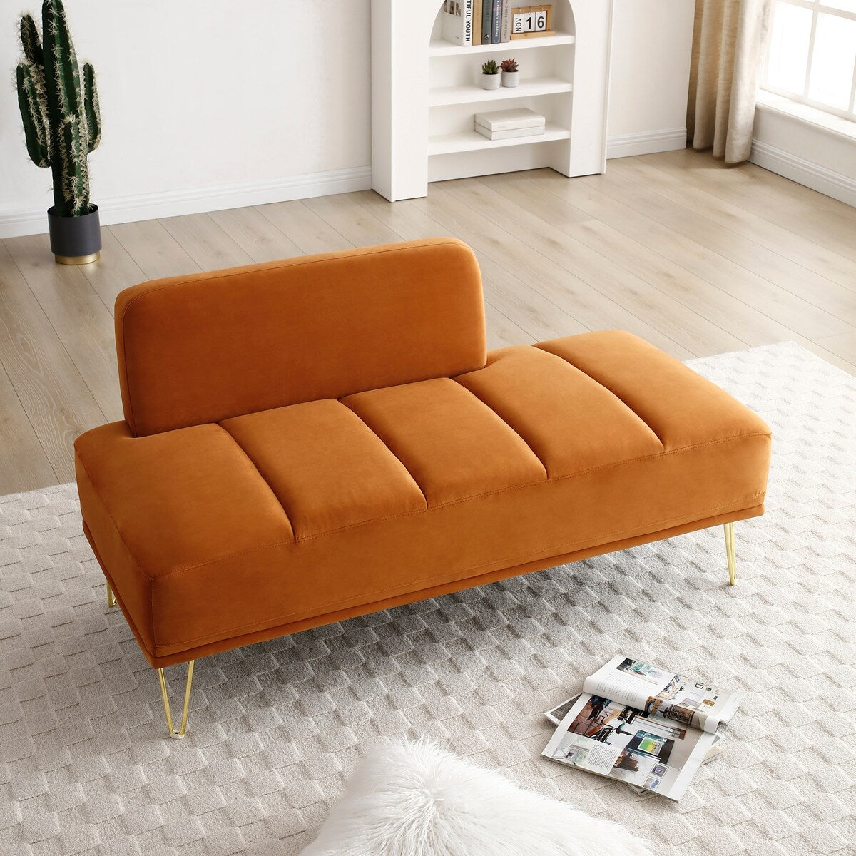 56.3" Width End of Bed Bench,Velvet Fabric Upholstered 2 Seater Sofa Entryway Ottoman Bench, Sofa Stool Footrest with Metal Legs