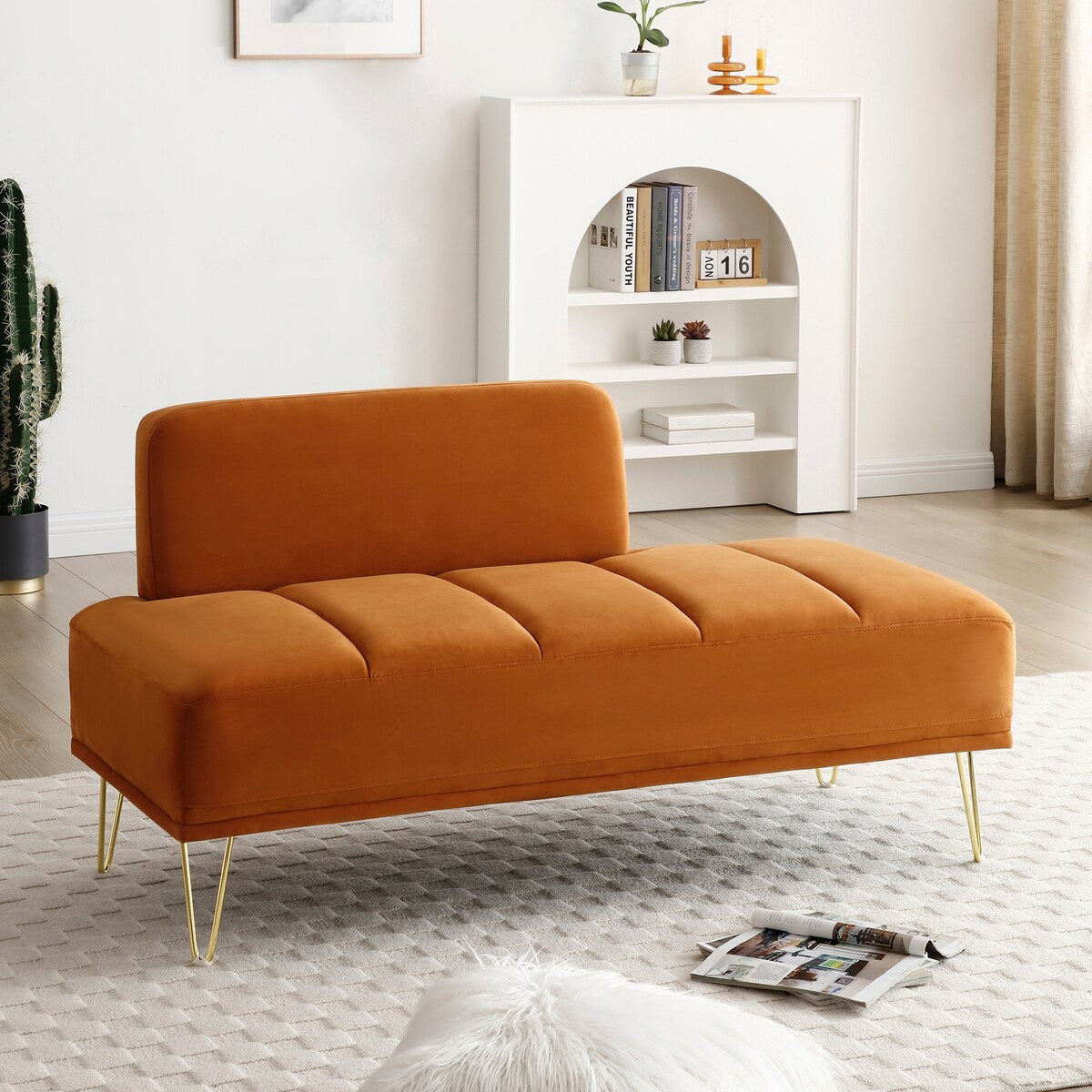 56.3" Width End of Bed Bench,Velvet Fabric Upholstered 2 Seater Sofa Entryway Ottoman Bench, Sofa Stool Footrest with Metal Legs