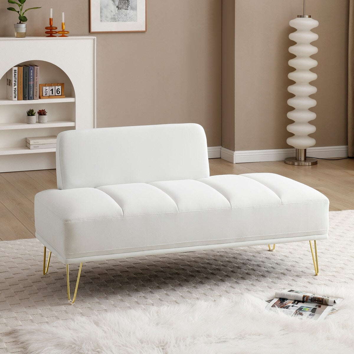 56.3" Width End of Bed Bench,Velvet Fabric Upholstered 2 Seater Sofa Entryway Ottoman Bench, Sofa Stool Footrest with Metal Legs