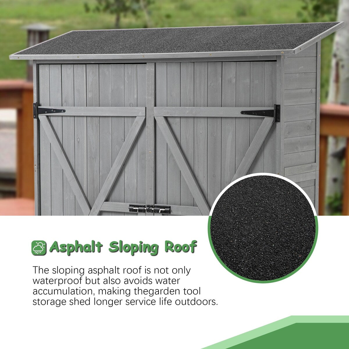 56"L x 19.5"W x 64"H Outdoor Storage Shed with Lockable Door, Wooden Tool Storage Shed w/Detachable Shelves & Pitch Roof