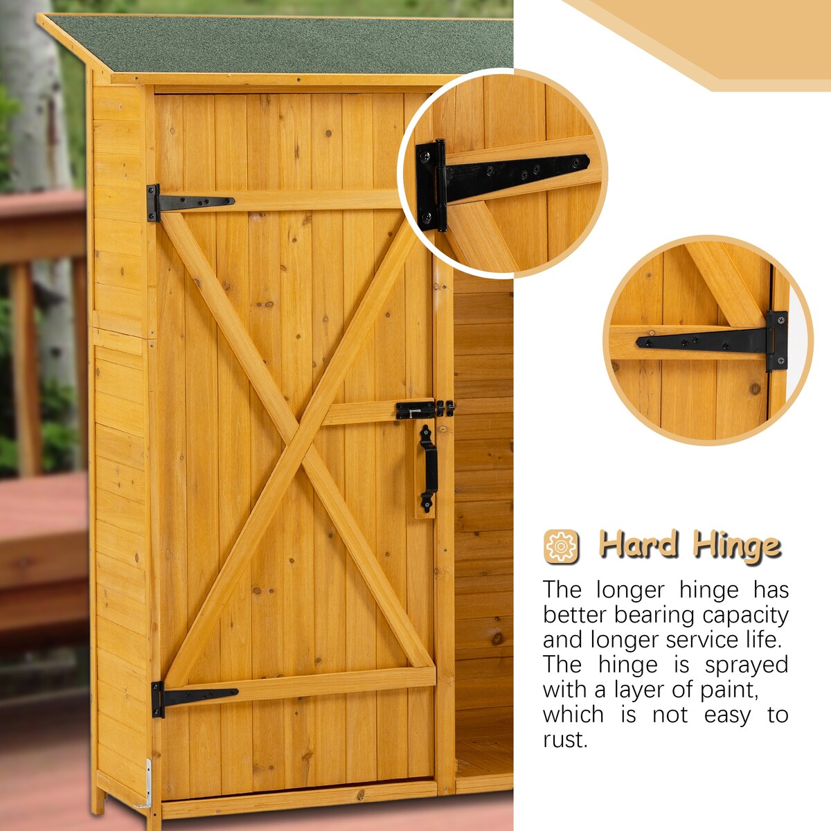 56"L x 19.5"W x 64"H Outdoor Storage Shed with Lockable Door, Wooden Tool Storage Shed w/Detachable Shelves & Pitch Roof