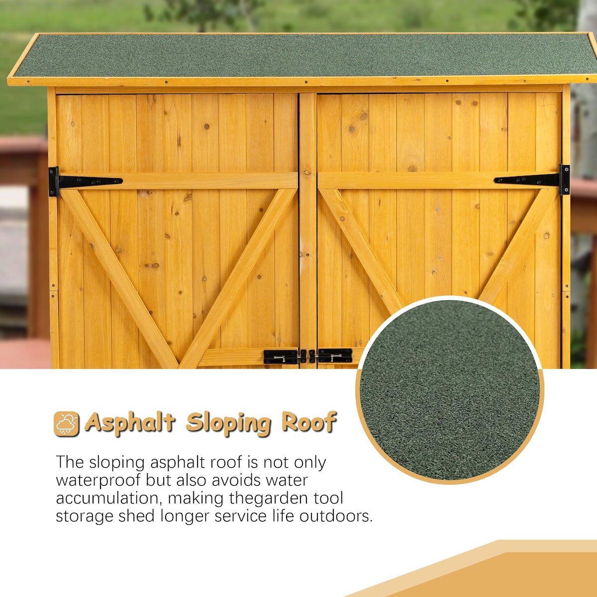 56"L x 19.5"W x 64"H Outdoor Storage Shed with Lockable Door, Wooden Tool Storage Shed w/Detachable Shelves & Pitch Roof