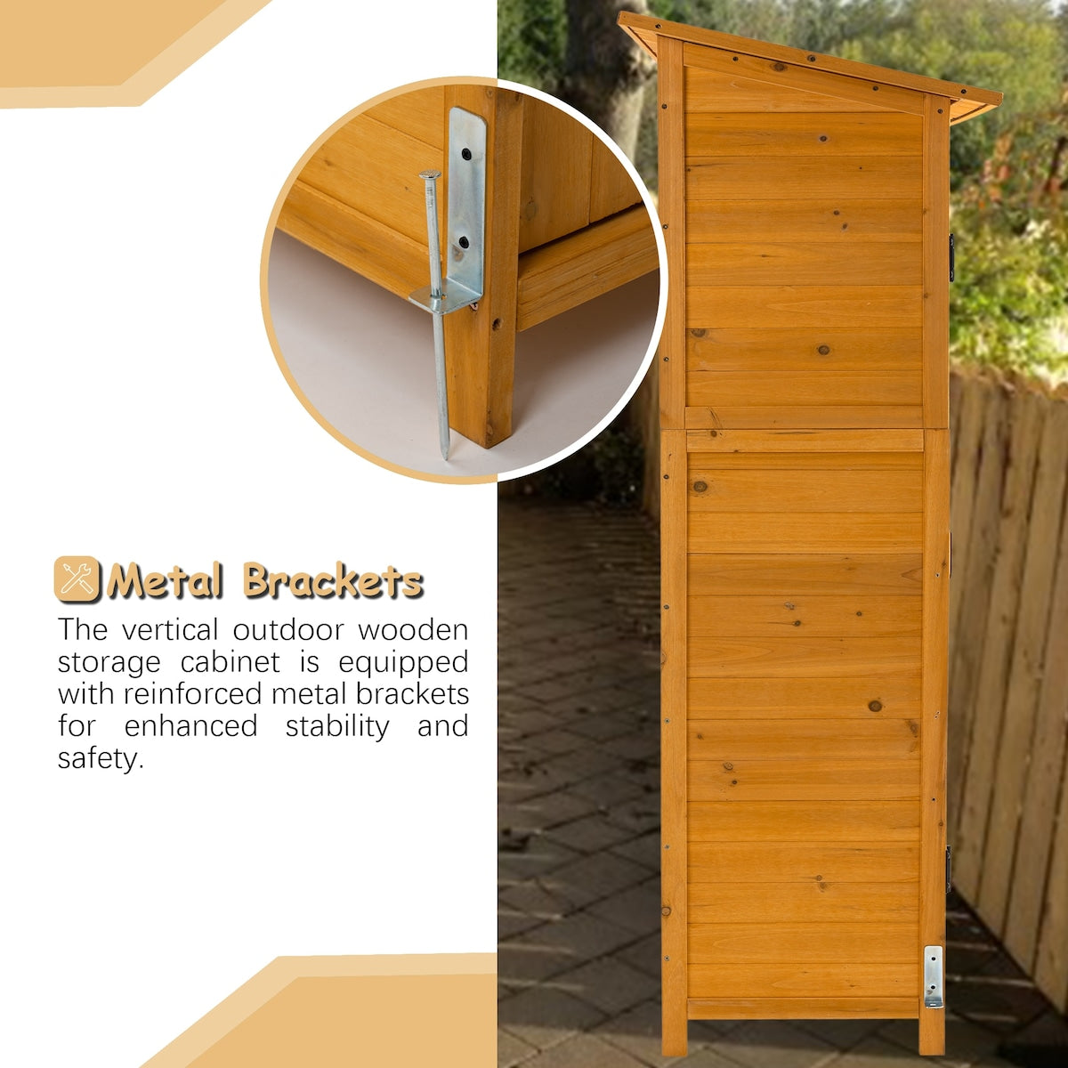 56"L x 19.5"W x 64"H Outdoor Storage Shed with Lockable Door, Wooden Tool Storage Shed w/Detachable Shelves & Pitch Roof