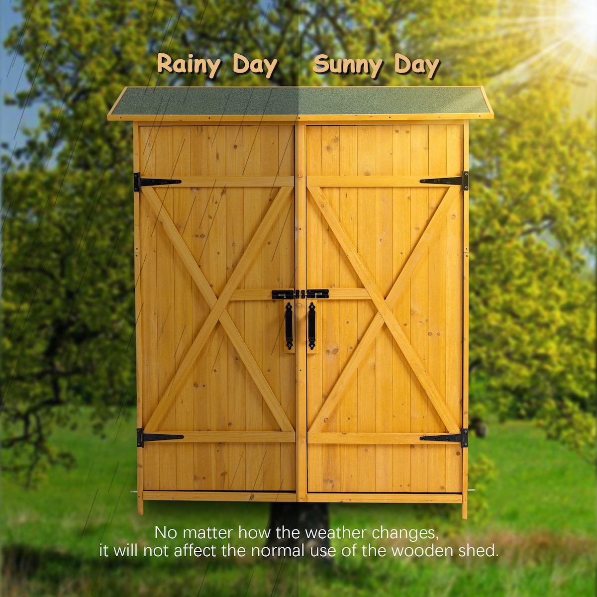56"L x 19.5"W x 64"H Outdoor Storage Shed with Lockable Door, Wooden Tool Storage Shed w/Detachable Shelves & Pitch Roof
