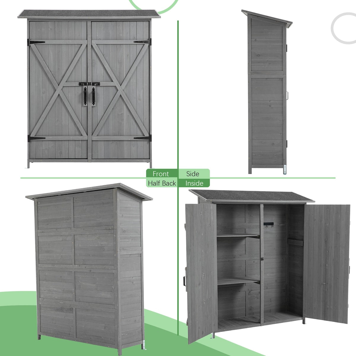 56"L x 19.5"W x 64"H Outdoor Storage Shed with Lockable Door, Wooden Tool Storage Shed w/Detachable Shelves & Pitch Roof