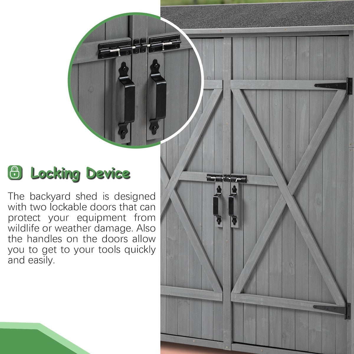 56"L x 19.5"W x 64"H Outdoor Storage Shed with Lockable Door, Wooden Tool Storage Shed w/Detachable Shelves & Pitch Roof