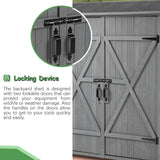 56"L x 19.5"W x 64"H Outdoor Storage Shed with Lockable Door, Wooden Tool Storage Shed w/Detachable Shelves & Pitch Roof