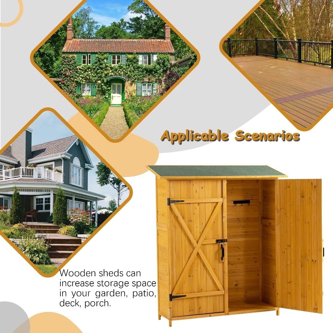 56"x19.5"x 64" Storage Shed with Lockable Door Tool Storage Detachable Shelves Pitch Roof