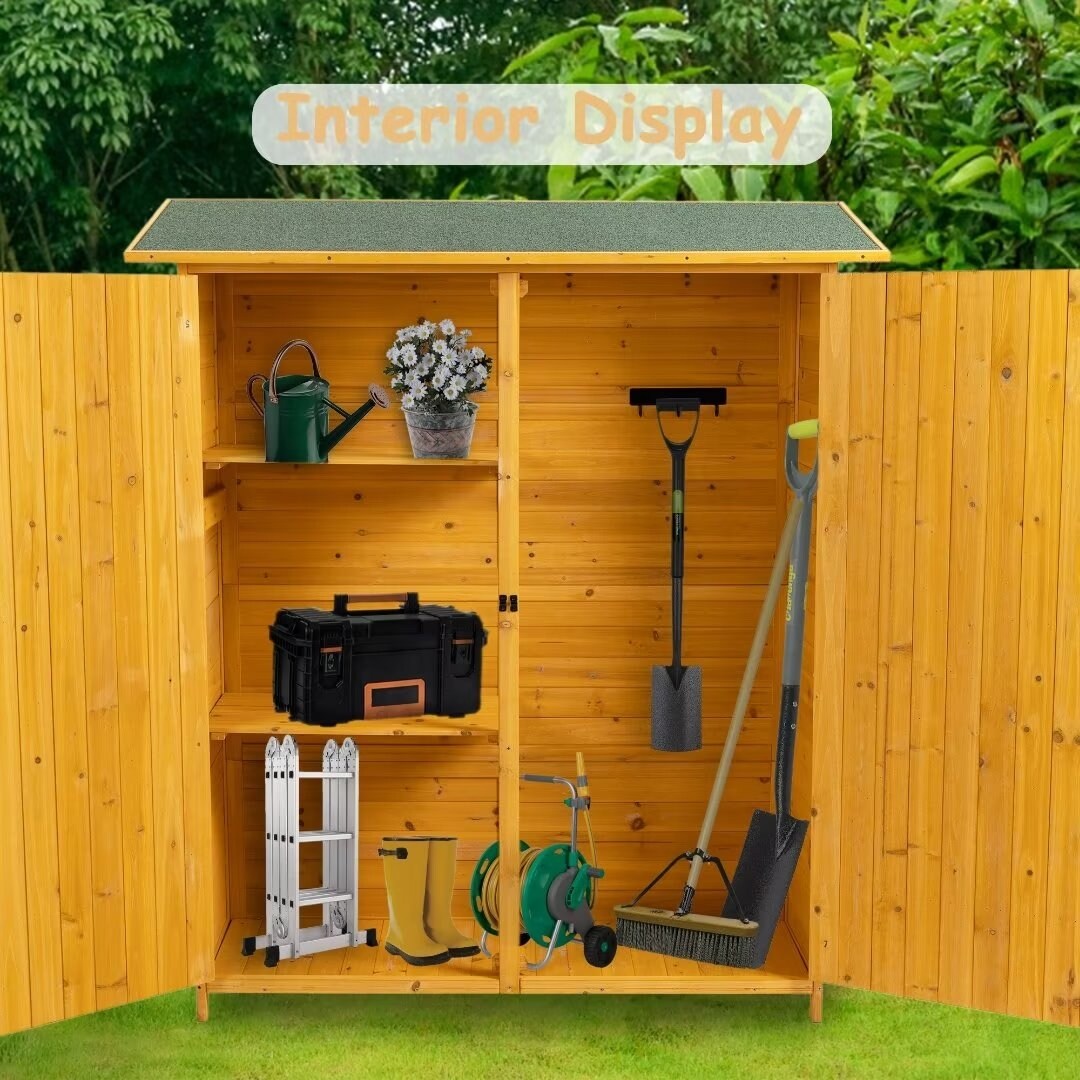 56"x19.5"x 64" Storage Shed with Lockable Door Tool Storage Detachable Shelves Pitch Roof