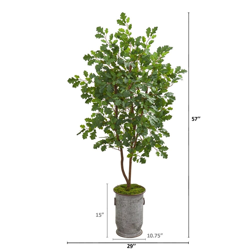 57" Oak Artificial Tree in Vintage Metal Planter