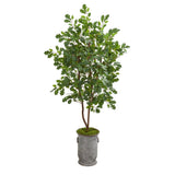 57" Oak Artificial Tree in Vintage Metal Planter