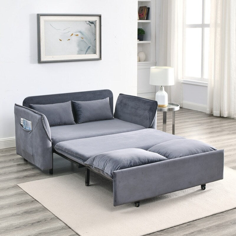 57" Modern Convertible Sofa Bed, Velvet Upholstered Loveseat Sofa