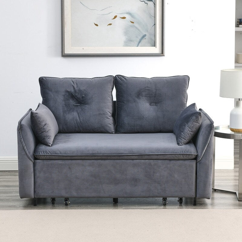 57" Modern Convertible Sofa Bed, Velvet Upholstered Loveseat Sofa