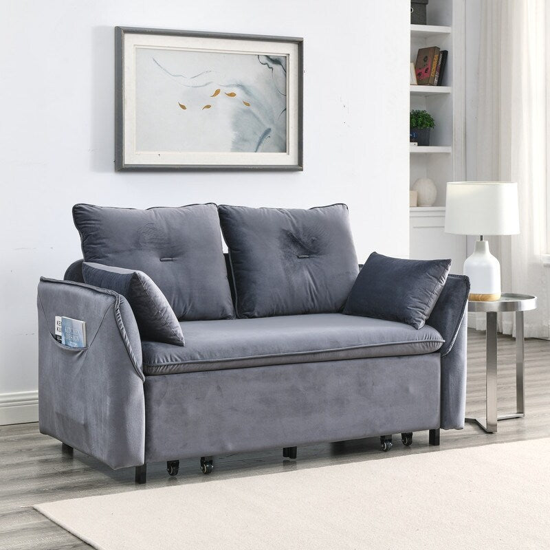 57" Modern Convertible Sofa Bed, Velvet Upholstered Loveseat Sofa