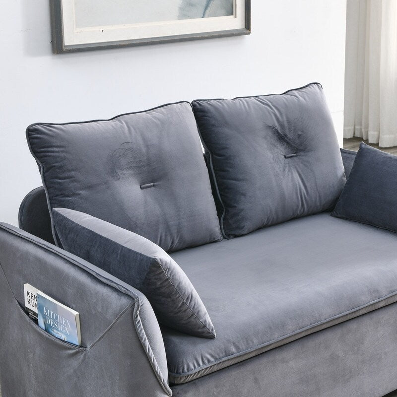 57" Modern Convertible Sofa Bed, Velvet Upholstered Loveseat Sofa
