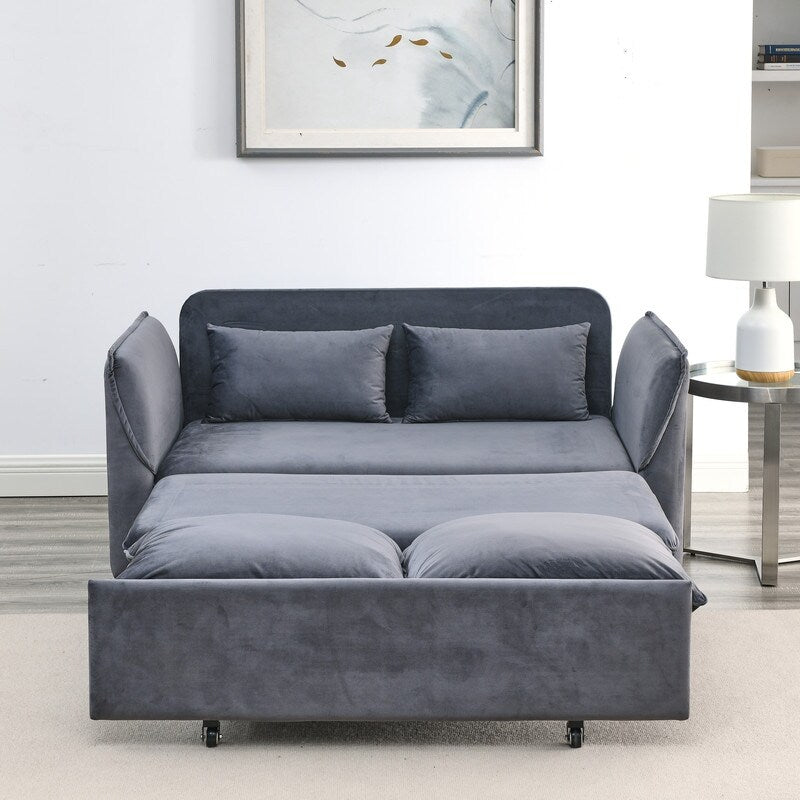 57" Modern Convertible Sofa Bed, Velvet Upholstered Loveseat Sofa