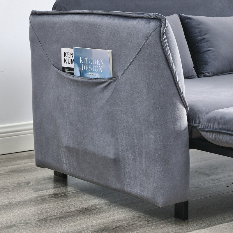 57" Modern Convertible Sofa Bed, Velvet Upholstered Loveseat Sofa