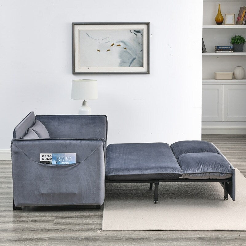 57" Modern Convertible Sofa Bed, Velvet Upholstered Loveseat Sofa