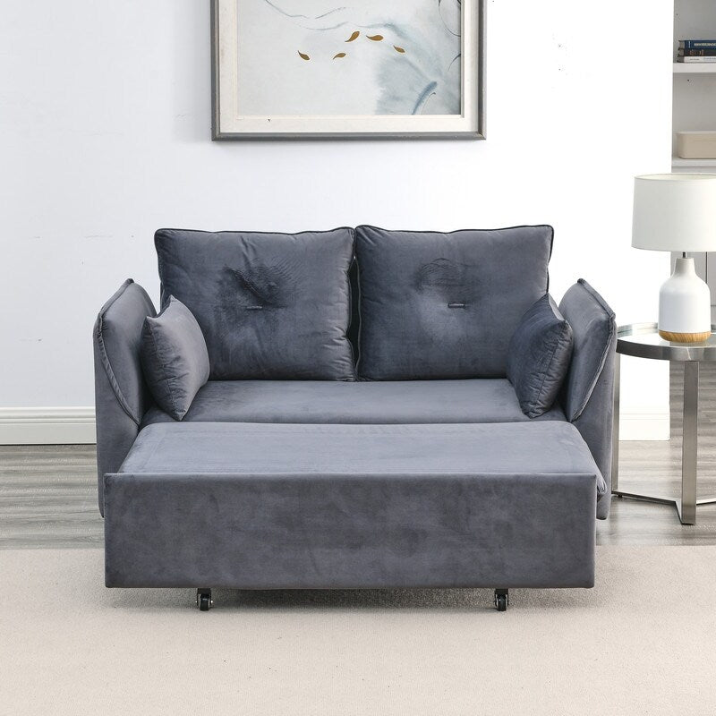 57" Modern Convertible Sofa Bed, Velvet Upholstered Loveseat Sofa