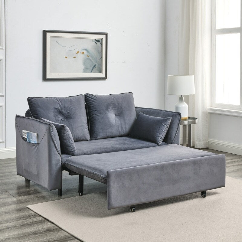 57" Modern Convertible Sofa Bed, Velvet Upholstered Loveseat Sofa