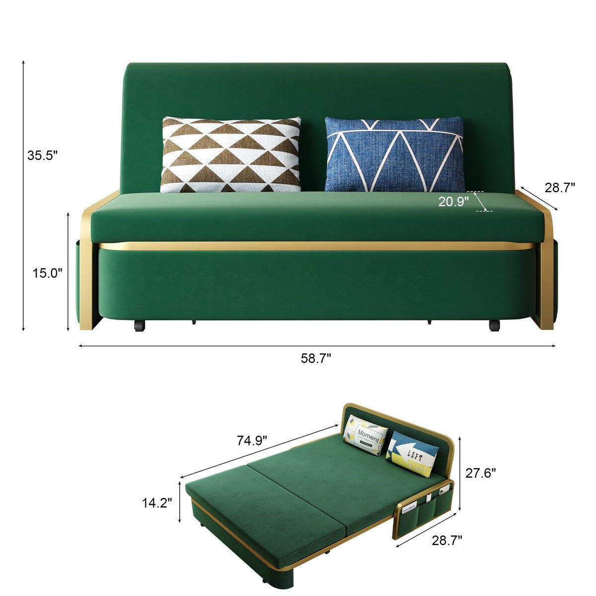 58.7" Armless Sofa Bed Pull Out Couch Convertible Sleeper Sofa with Storage - 58'7" x 28'7"