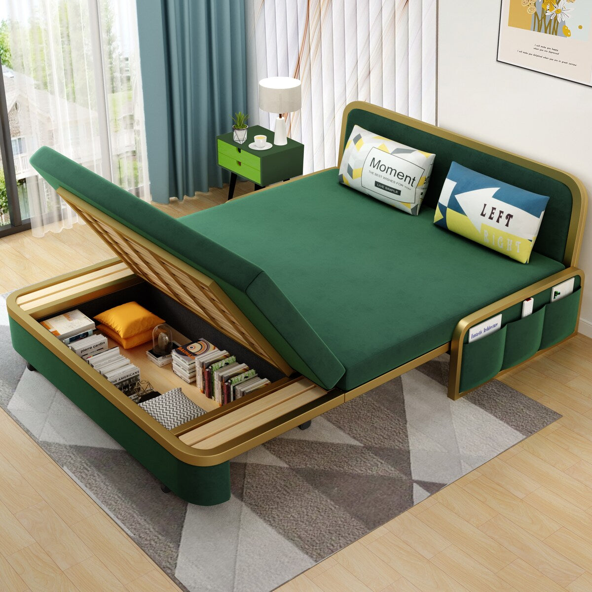 58.7" Armless Sofa Bed Pull Out Couch Convertible Sleeper Sofa with Storage - 58'7" x 28'7"
