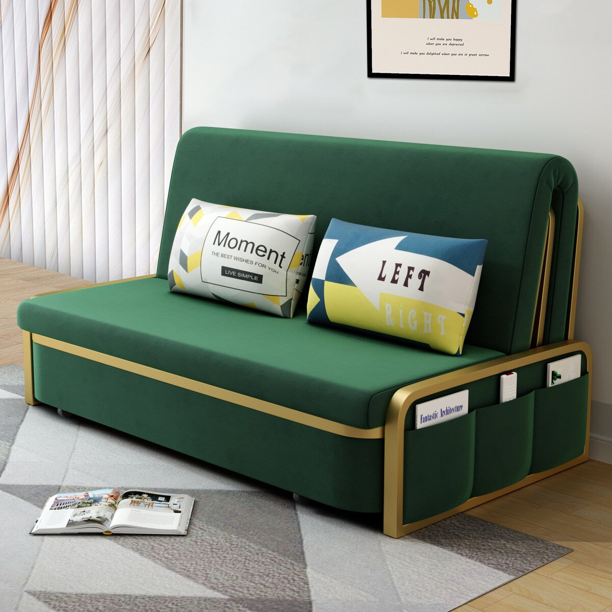 58.7" Armless Sofa Bed Pull Out Couch Convertible Sleeper Sofa with Storage - 58'7" x 28'7"